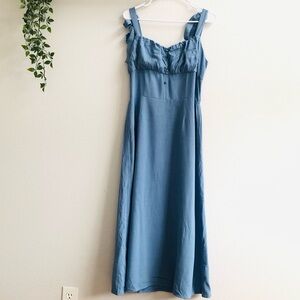 Sienna Sky Blue Ruffled Midi Faux Tie Straps Dress with Smocked Back Large